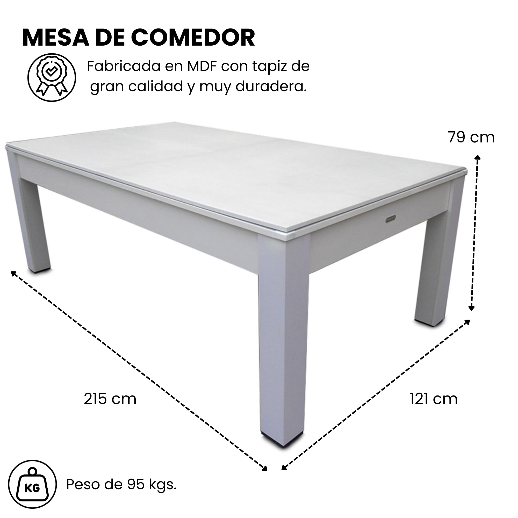 DEVESSPORT Mesa de Billar 3  en 1 Blanca - Billar, Ping Pong y Mesa de Comedor Incluye Todos los Accesorios, Fabricado de MDF, niveladores de Patas y Dimensiones 215x121x78cm