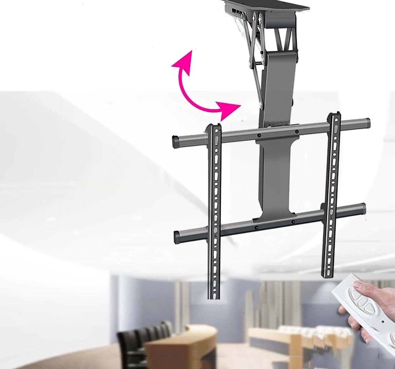 HPTHLY Electric Tv Ceiling Mount - Tv Wall Mount,Fits 50-70/50-90 Inch Tv Auto Lifting Tv Stand,With Remote Control Lift Tv Stand,Hide Away 0-85° Flip Down Pitched Roof Mo,One Color,