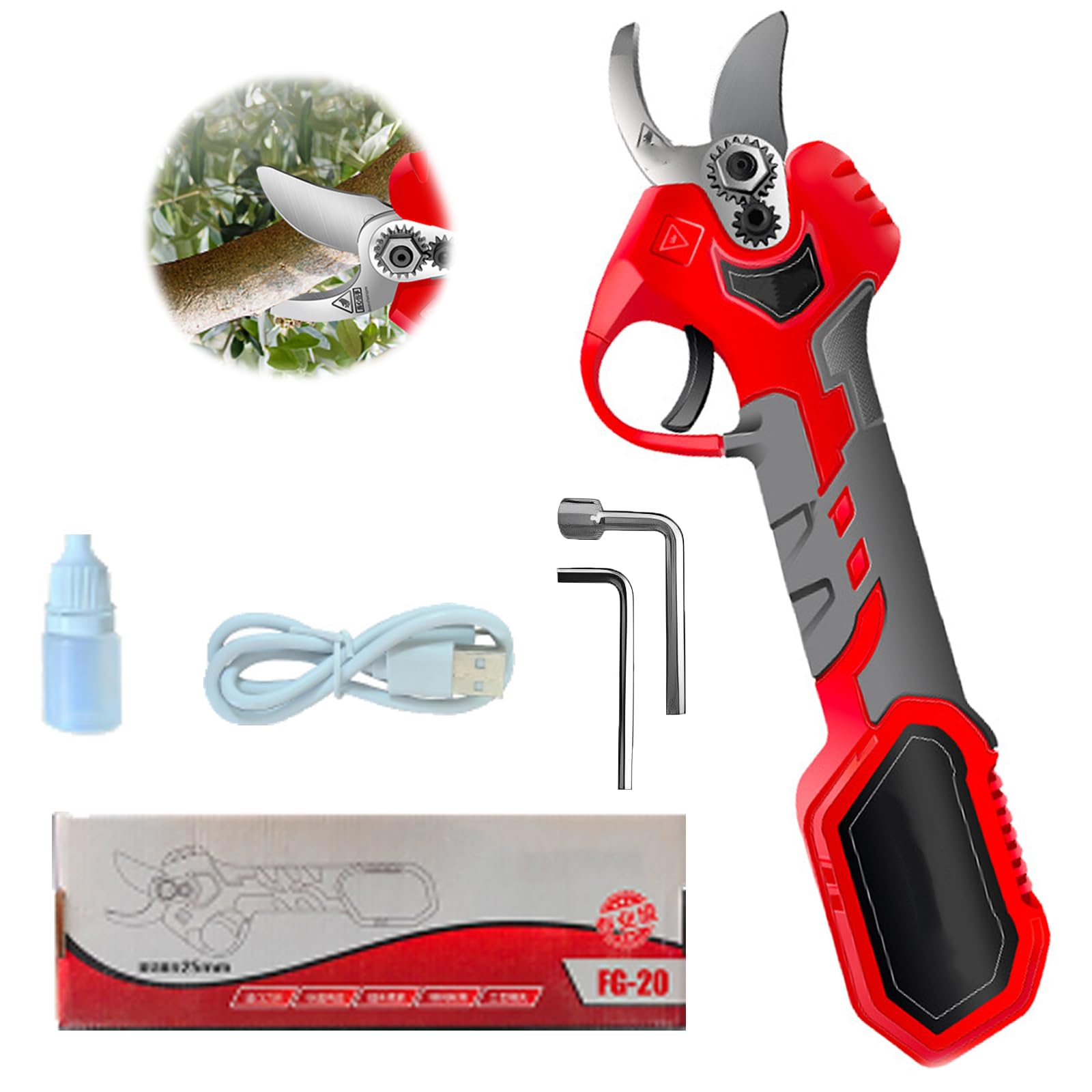 Potatore Elettrico, dotatomotore 300 W, Diametro Taglio 20 mm, tagliarami Portatile Batteria da 0,78 Pollici, con batterie 4000 mAh e 1 Caricatore USB, per potatura Alberi Giardino