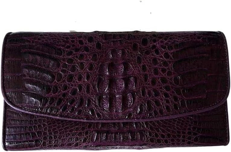 Cartera De Piel De Cocodrilo Auténtica Azul Con Dos Cremalleras Y Correa Para La Muñeca