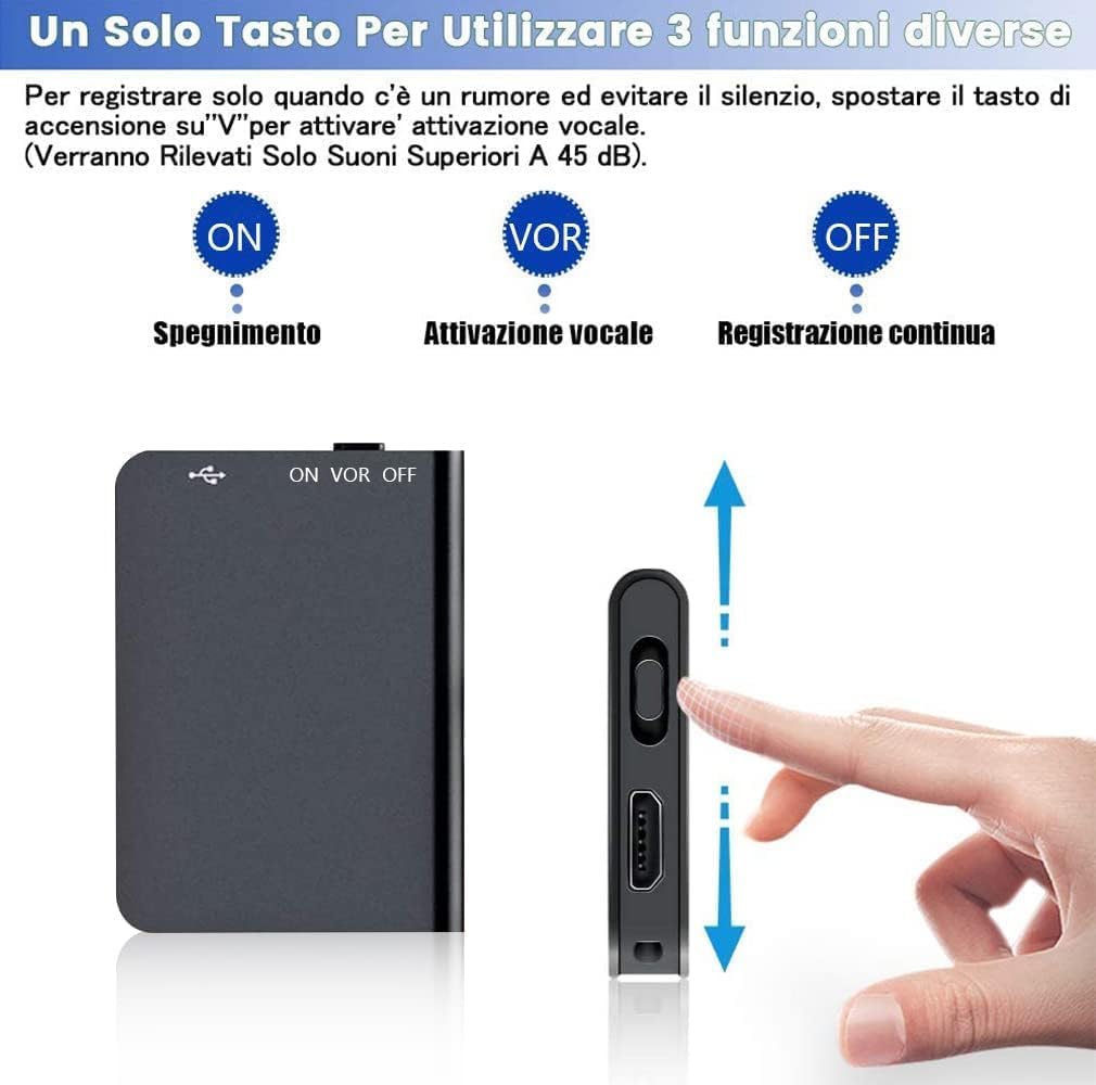 16GB Registratore Vocale, Capacità di Registrazione di 192 Ore, Registratore Vocale Professionale con Attivazione Vocale e Funzione MP3, Mini Registratore per Lezioni, Riunioni, Interviste
