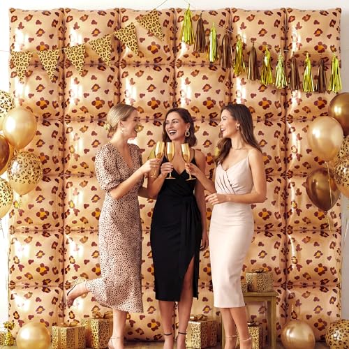 Image of Xqumoi Cheetah Print Square Foil Balloons Wall Backdrop - 36pcs Mixed Color Leopard Print Balloon Kit, Party Decor for Birthday, Bachelorette, Wild Theme Party Photo Booth Backdrop (Leopard)