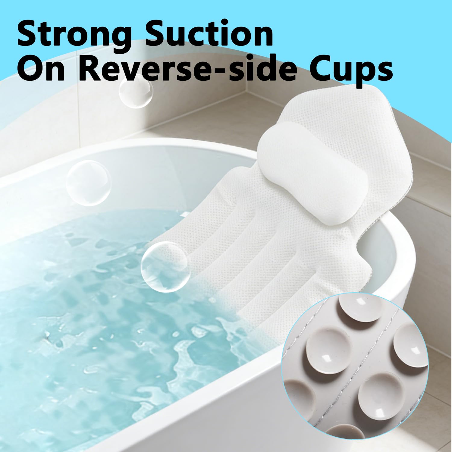 Coussin de bain complet pour baignoire, coussin de bain en maille aérée 3D avec coussins cervical et lombaires et ventouses antidérapantes, coussin de bain avec soutien de la tête, du cou et du dos