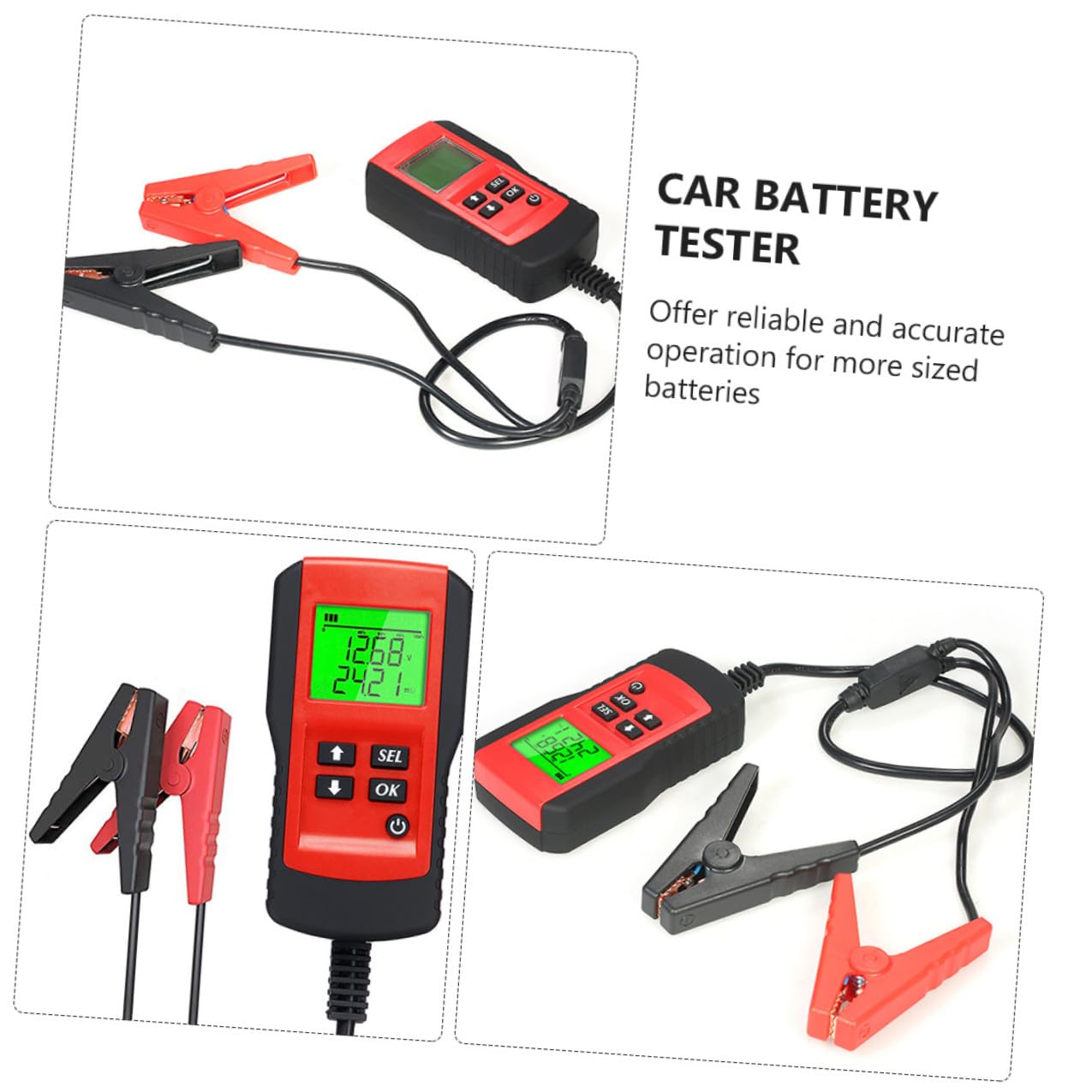 Tester Batteria per Auto 12v Display Lcd Rosso, Risposta Rapida, Materiali Abs e Rame, Analizzatore Batteria Portatile per Test della Capacità e Resistenza