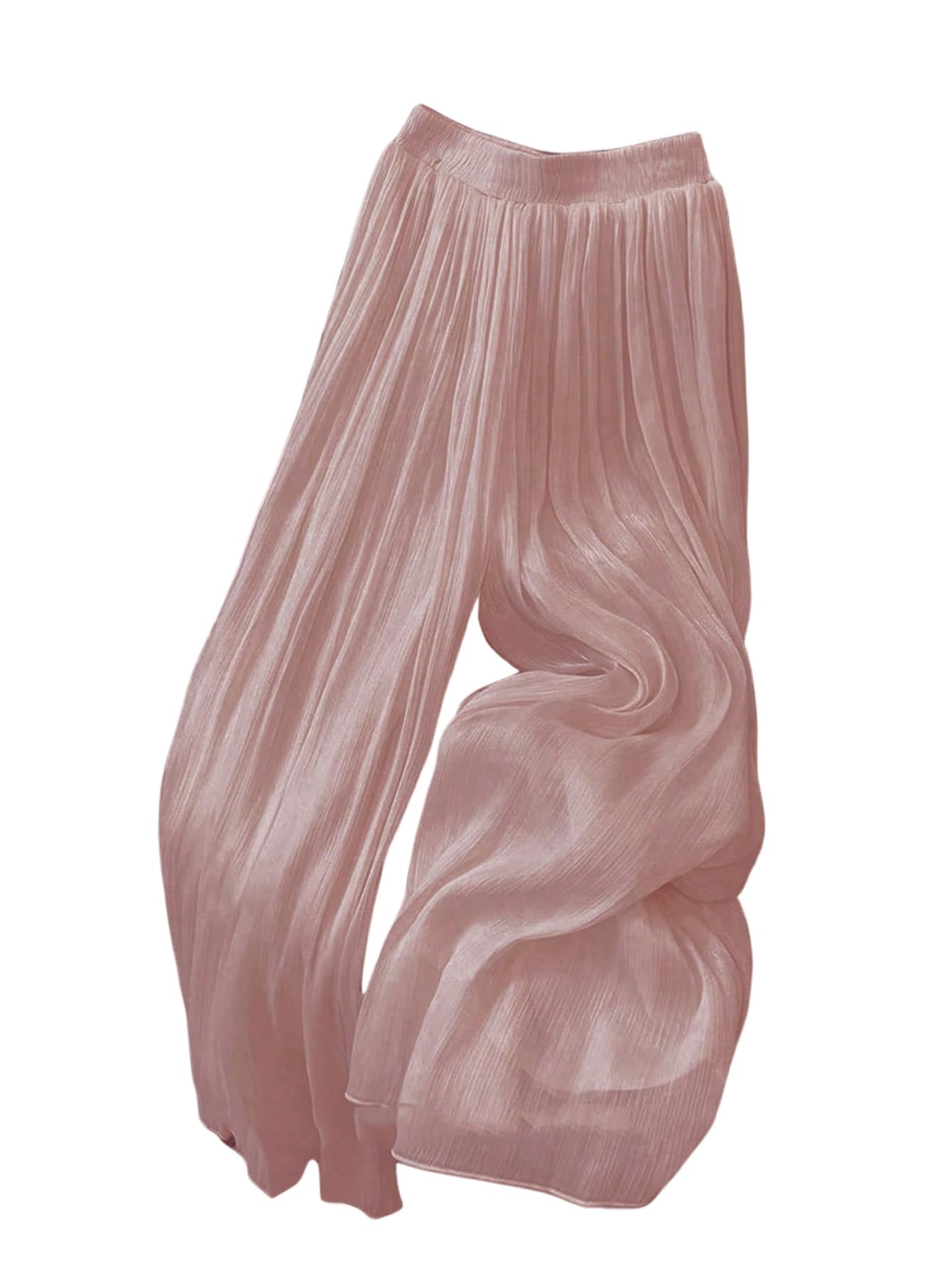 OYOANGLE Womens Elastic High Waist Wide Leg Pleated Flowy Pants Casual Loose Fit Summer Chiffon Trousers