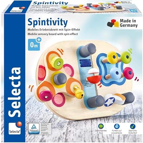 Selecta 62064 Spintivity, Motorikbrett aus Holz, 20 cm, Spinitivity & 62014 Tavolini, Motorikspielzeug aus Holz, 14 cm