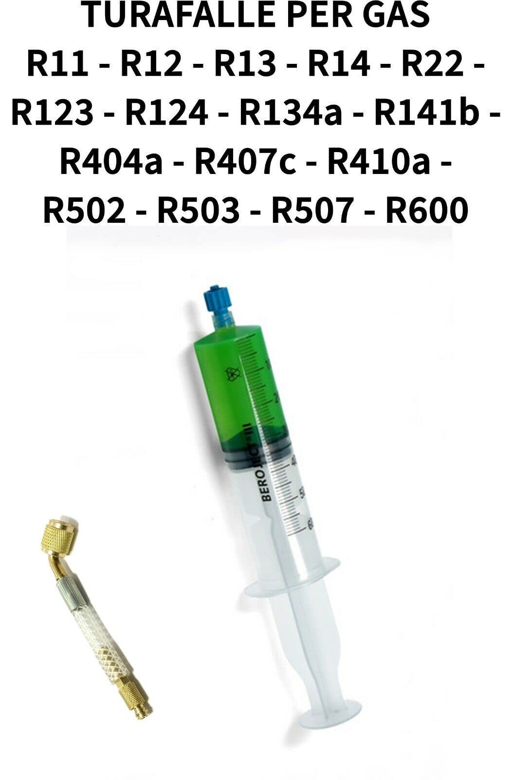 TURAFALLE 42ml CLIMATIZZATORE BLOCCA PERDITE GAS R134A R407C R22 R404A R600 R410 con beccuccio e valvolina spillo 1/4"