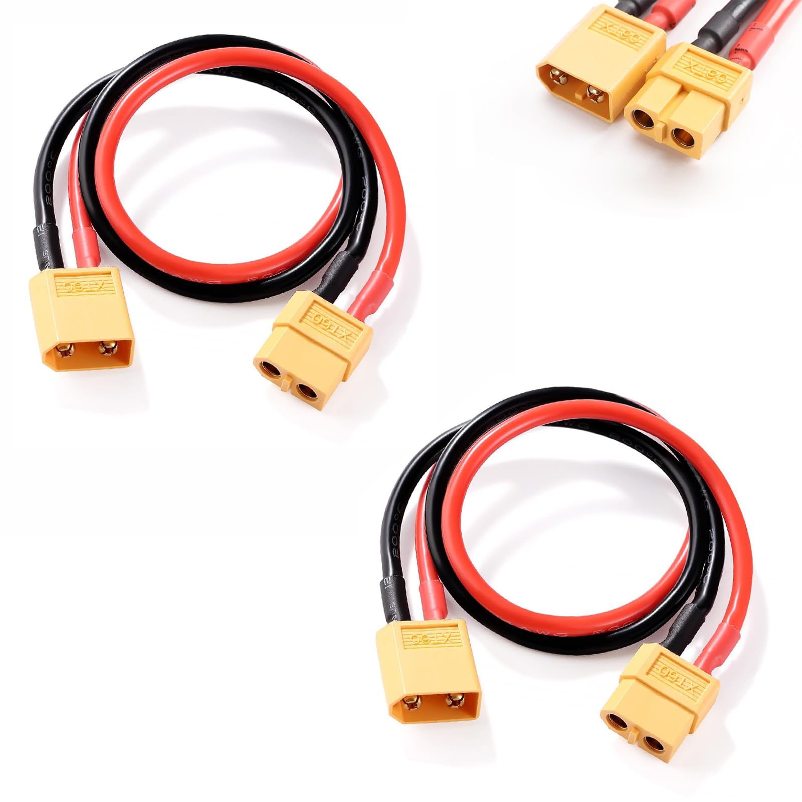 SANTUO 2 Pcs XT60 Connectors, Male to Female Extension Cable, 30cm 14AWG Silicone Wire with XT60 Adapter, for RC Lipo Battery, FPV Drone and RC Model Applications