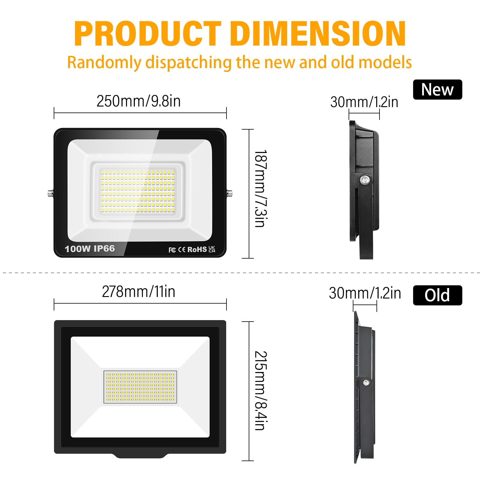 SKYWORLD 2x Foco LED Exterior, 100W 10000LM Impermeable Foco Proyector LED | Sin Enchufe, 6000K Blanco Frío, Luz de Seguridad, Exterior y Interior Floodlight para Jardín Garaje Patio Entrada Terraza