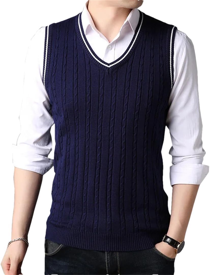 Men Clothes Classic Slim Sweaters V-Neck Sleeveless Sweater Mens Knitwear Sweater Vest for