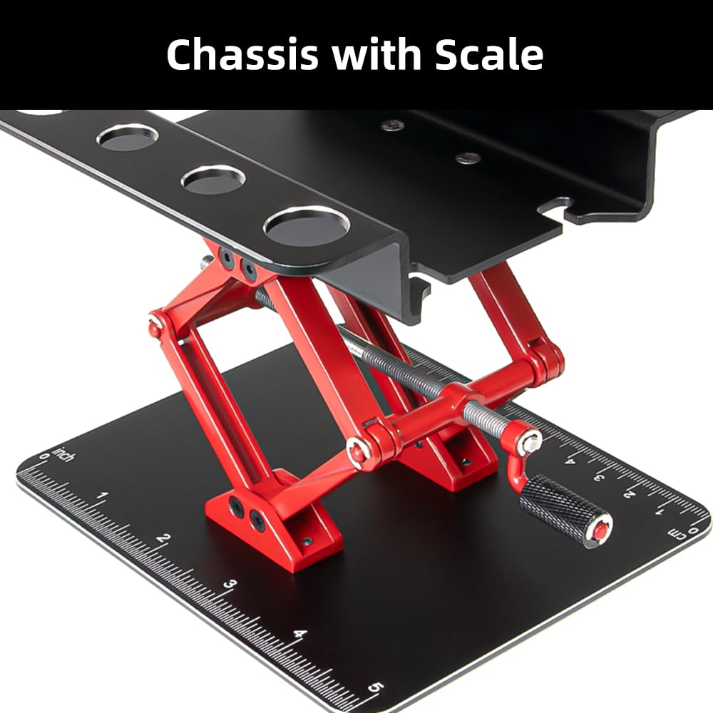EPINON Support de travail de réparation de voiture télécommandée réglable avec ascenseur inférieur et tournevis RC et palette de vis pour 1/8 1/10 1/12 1/16 1/18 RC voiture chenille, camion buggy