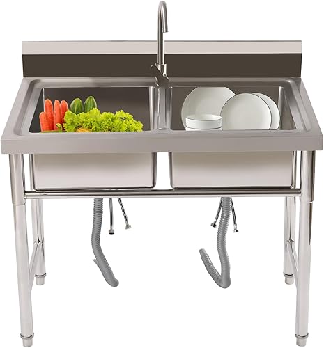 Fregadero de cocina comercial de 39.4 pulgadas de ancho x 23.6 pulgadas de profundidad x 31.5 pulgadas de alto, fregadero de cocina de acero
