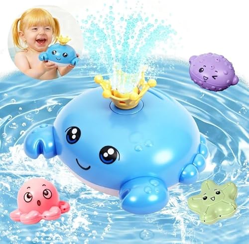 Juguetes Bañera Bebe, Juguetes Baño Bebe De Cangrejo,con Luz Y 4 Boquilla, Flotante Inducción Agua Spray Baño Juguete Acuático Interactivos para Niños Pequeños 1 2 3 4 Años,Bañera,Piscina