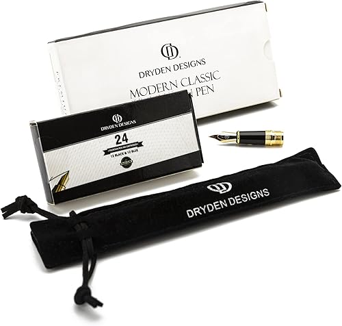 Miniatura 7 de Dryden Designs Pluma estilográfica, punta media y fina, incluye 24 cartuchos de tinta y convertidor de recarga de tinta, bolígrafo de caligrafía,
