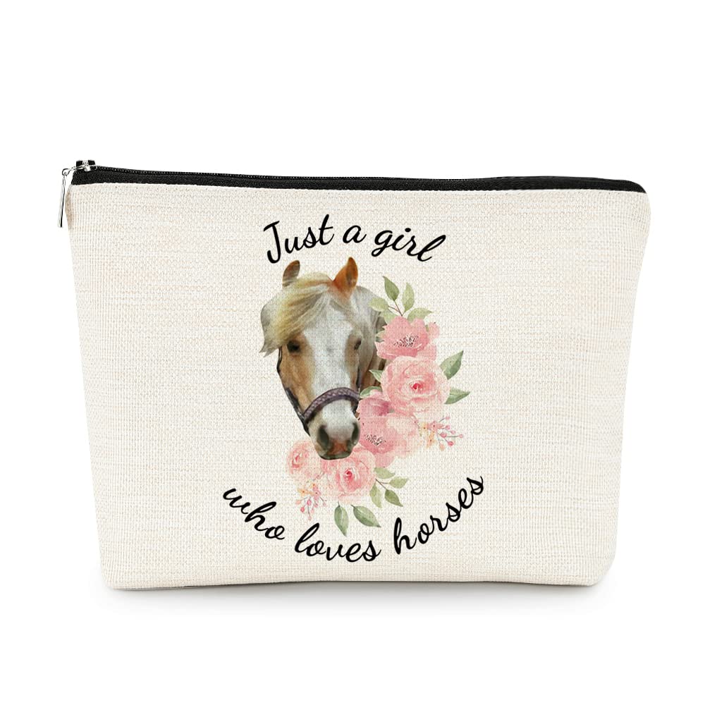 EXUQO Horse Lovers Gift Set - Funny Makeup Bag, Cute Cosmetic Pouch, Zipper Purse for Travel