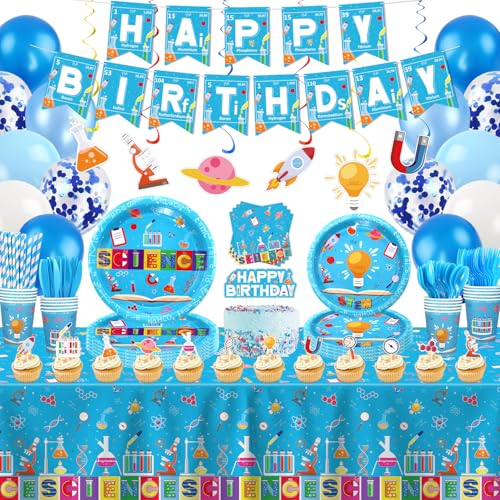 236 Pcs Science Party Supplies Mad Scientist Birthday Party Decoration Science Party Paper Dinnerware Laboratory Theme Favors for kid Science Lab Birthday Party Decoration Baby Shower for 20 Guests