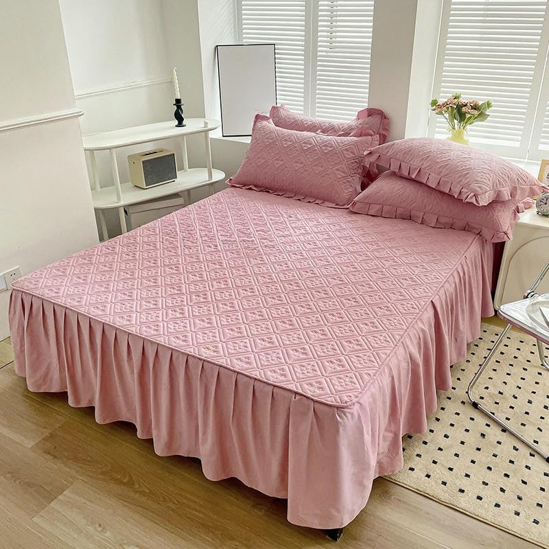 CLYDSA Falda de Cama con Volantes, Completamente Cerrada, de Color Liso, Antideslizante, Cubre el colchón y es Apta para colchones de hasta 30 cm de Grosor