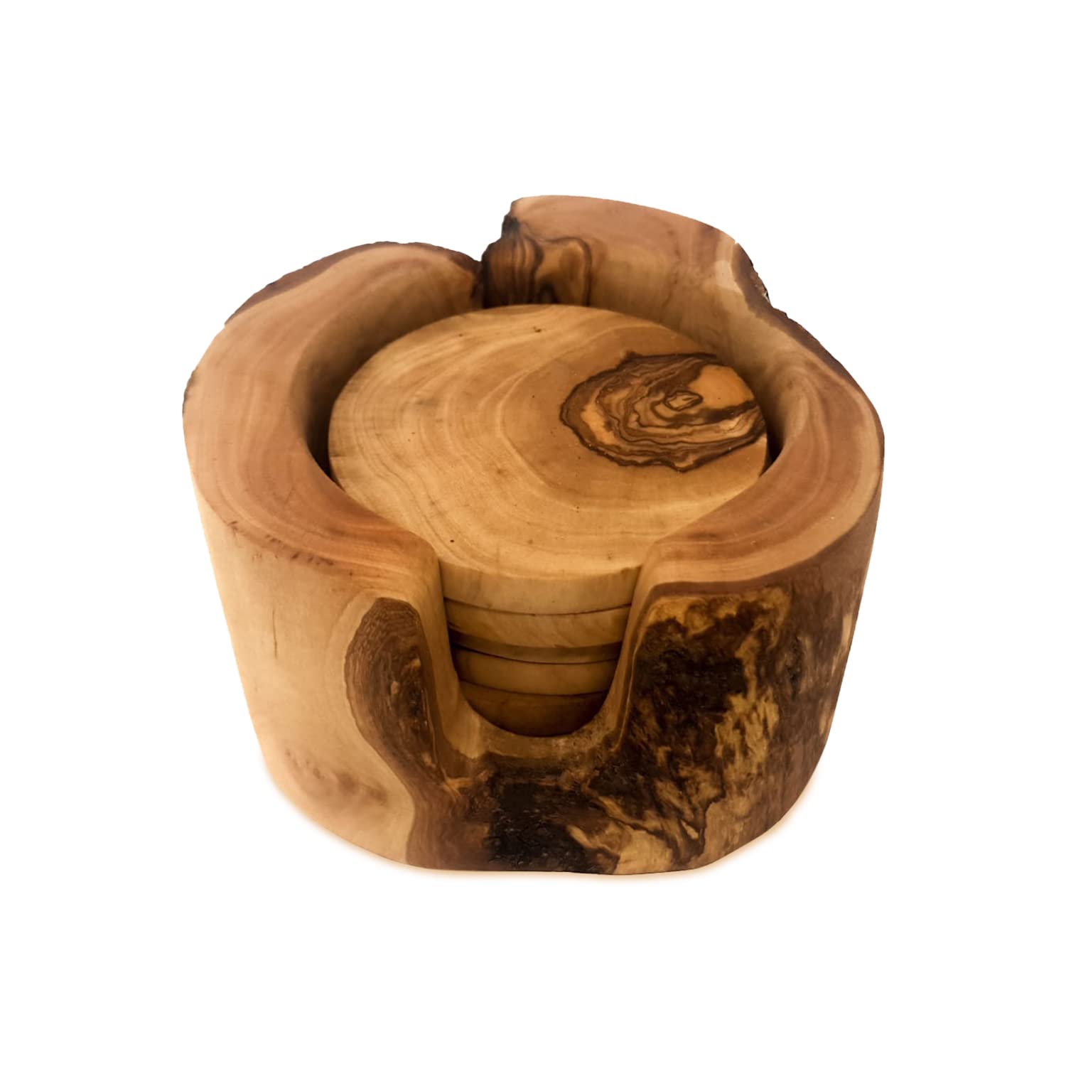 Verano Spanish Ceramics Olive Wood Natural Grained Rustic Kitchen Dining Handmade Set Of 6 Coasters In Box 8Cm from B&Q