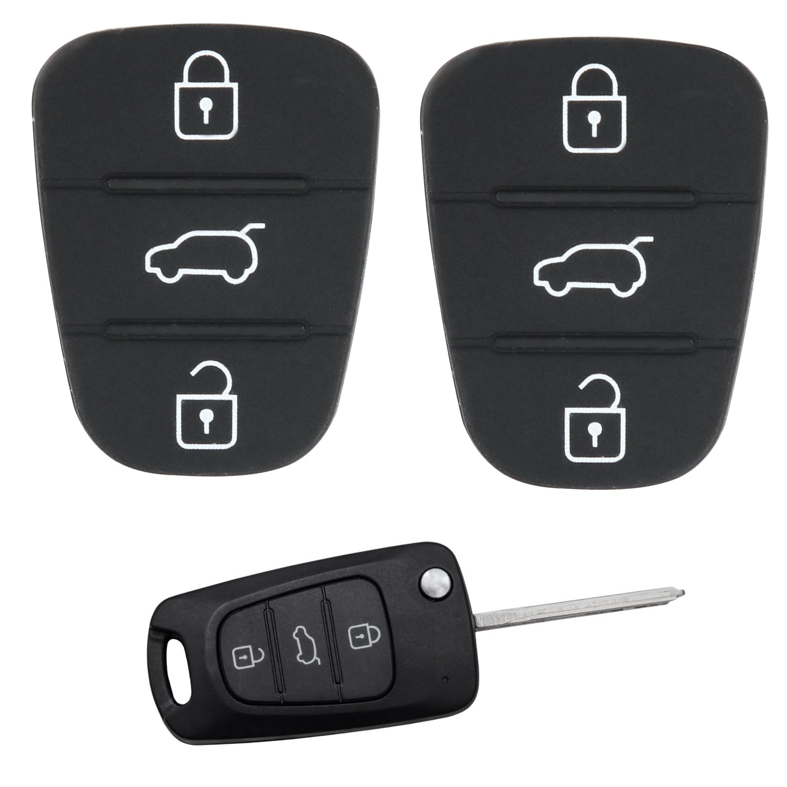 2 Pack 3-Button Car Key Cover Rubber Buttons Pads Remote Control Case Cover Replacement Fob Compatible with Kia Sportage Ceed Soul Venga Hyundai I10 I20 I30 Ix20 Ix35 Auto Key Fob