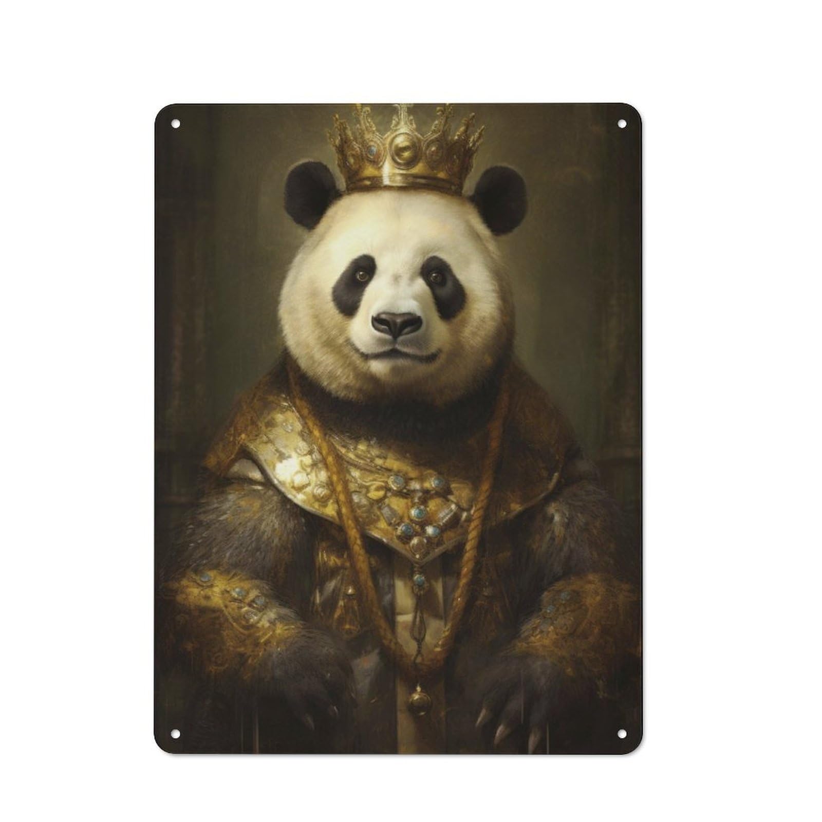 Retro King Panda with A Crown Metal Wall Plaque 40x30cm, Nostalgic Wall Art for Living Room, Hallway, Kitchen Or Cafe