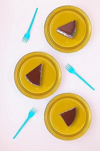 Miniatura 2 de DecorRack 100 platos de plástico para fiestas, vajilla redonda de alta resistencia de 9 pulgadas, suministros de fiesta, almuerzo, platos de cena