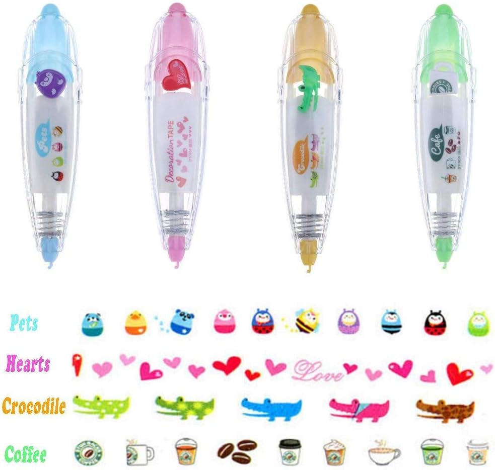 Decorative Correction Tape Sticker Machines Pen Adhesive Masking Tape School Supplies for Scrap Booking, Greeting Card, Diary, Planner, Journal, DIY Crafts 4 Pack Different Color Random