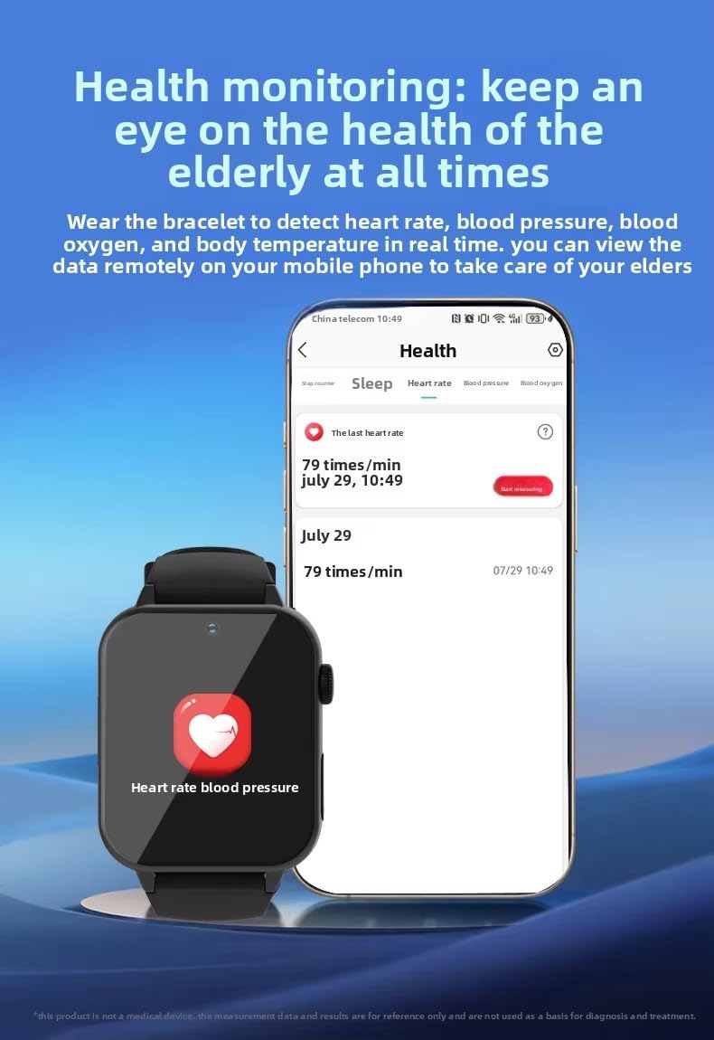 Reloj Inteligente para Personas Mayores, Smartwatch 4g con Detección De Caídas Y Botón Sos + Rastreador GPS, Pulsera De Seguridad De Doble Vía, Reloj De Alarma De Caídas para Ancianos Black