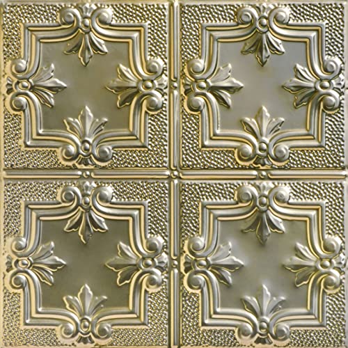 Shanko Skpc321-Gn-24X24-N-12 Antoinette Stamped Metal Nail-Up Tin Ceiling Tile (48 Sq. Ft), Gold Nugget #TOP11