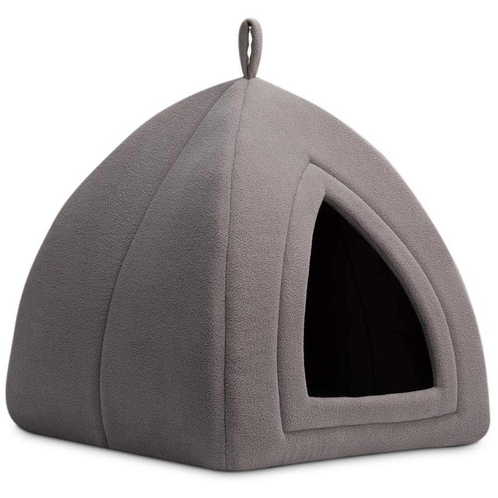 Hollypet Cat Bed Kitten Bed Cat Tent 2-in-1 Comfortable Igloo Pet Bed with Removable Cushion Cat Sleeping Cave House, Dark Grey, M(40 * 40 * 43cm