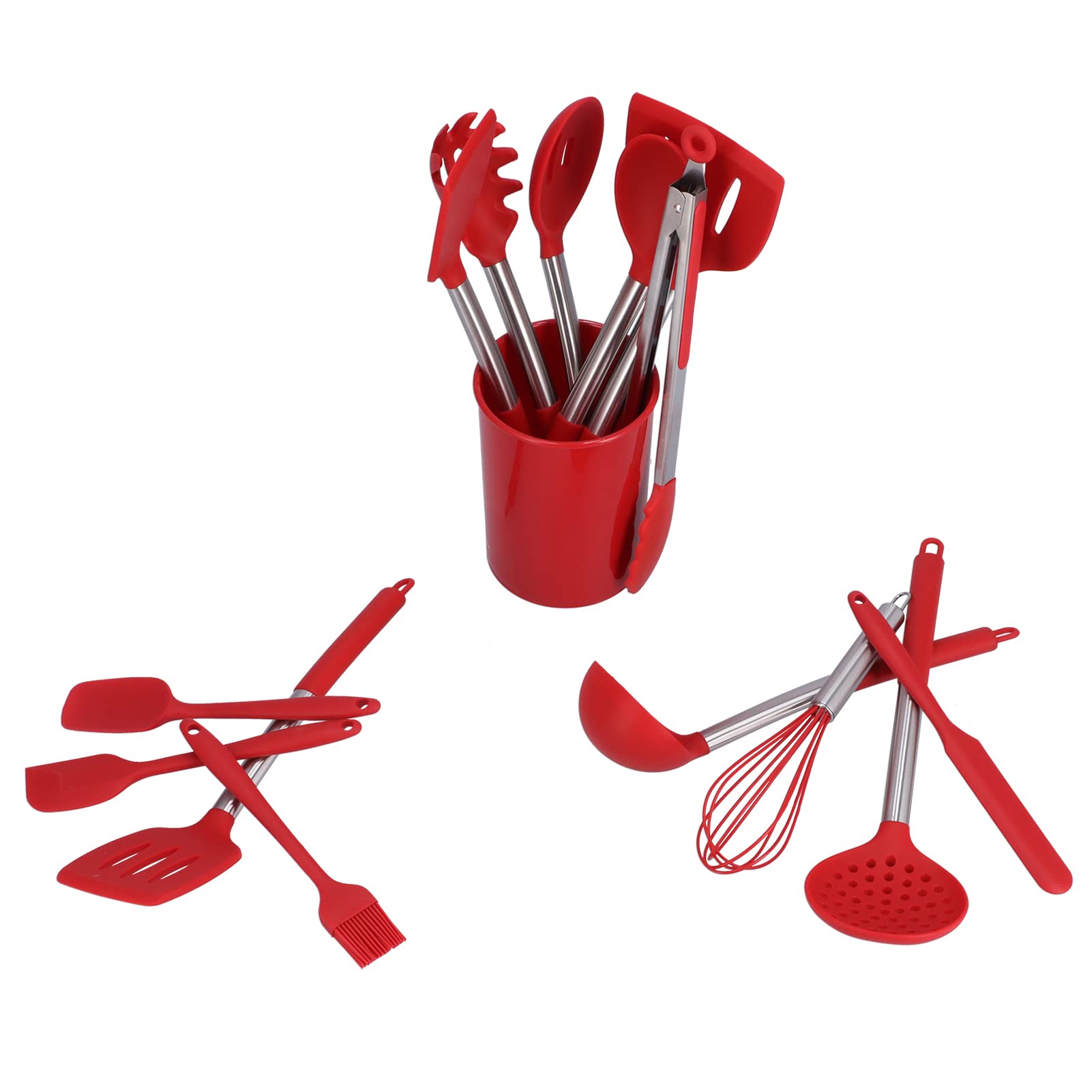 Aramox Set di Utensili da in Silicone, Set di Pentole in Silicone da 15 Pezzi con Manici in Acciaio Inossidabile, Utensili da Riscaldanti a 480 ° F, Sicuro Antiaderente con Supporto per Cuochi