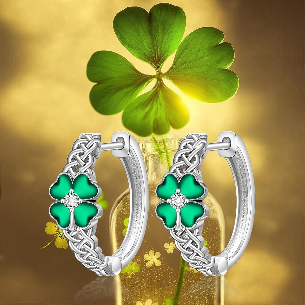 Shamrock Earrings Stud St Patricks Day Earrings for Women Sterling Silver Four Leaf Clover Celtic Good Lucky Irish Gifts - Image 4