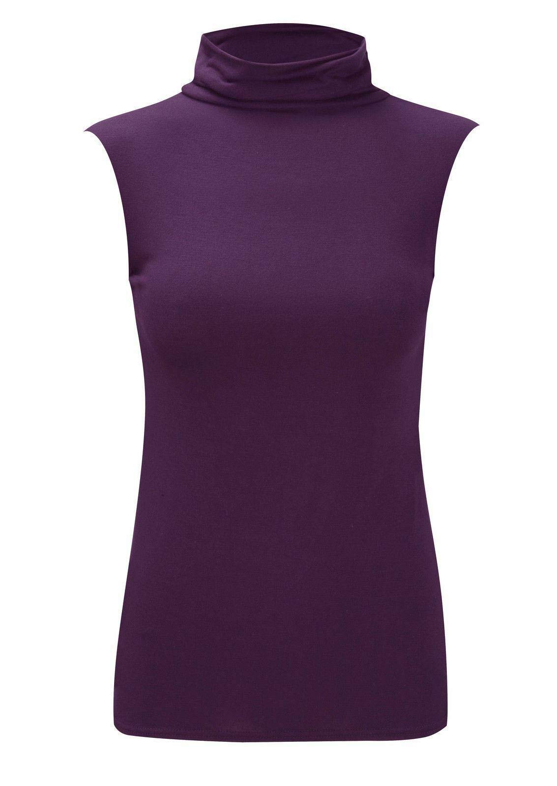 Wearall Women's Purple Plus Size Plain Turtle Neck Sleeveless Top 12-14