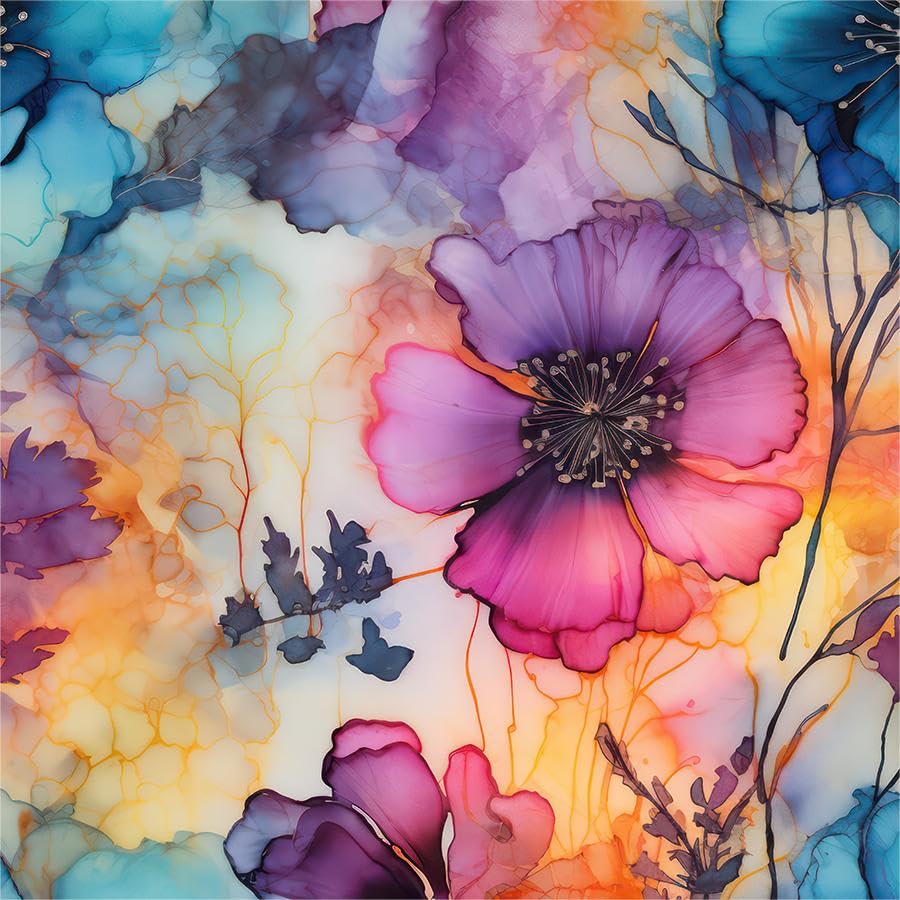 Pink Blue Watercolor Abstract Modern Flowers Peel and Stick Wallpaper Contact Paper Vintage Vinyl Stick on Wall Paper for Bedroom Bathroom Kitchen Cabinet Renter Friendly