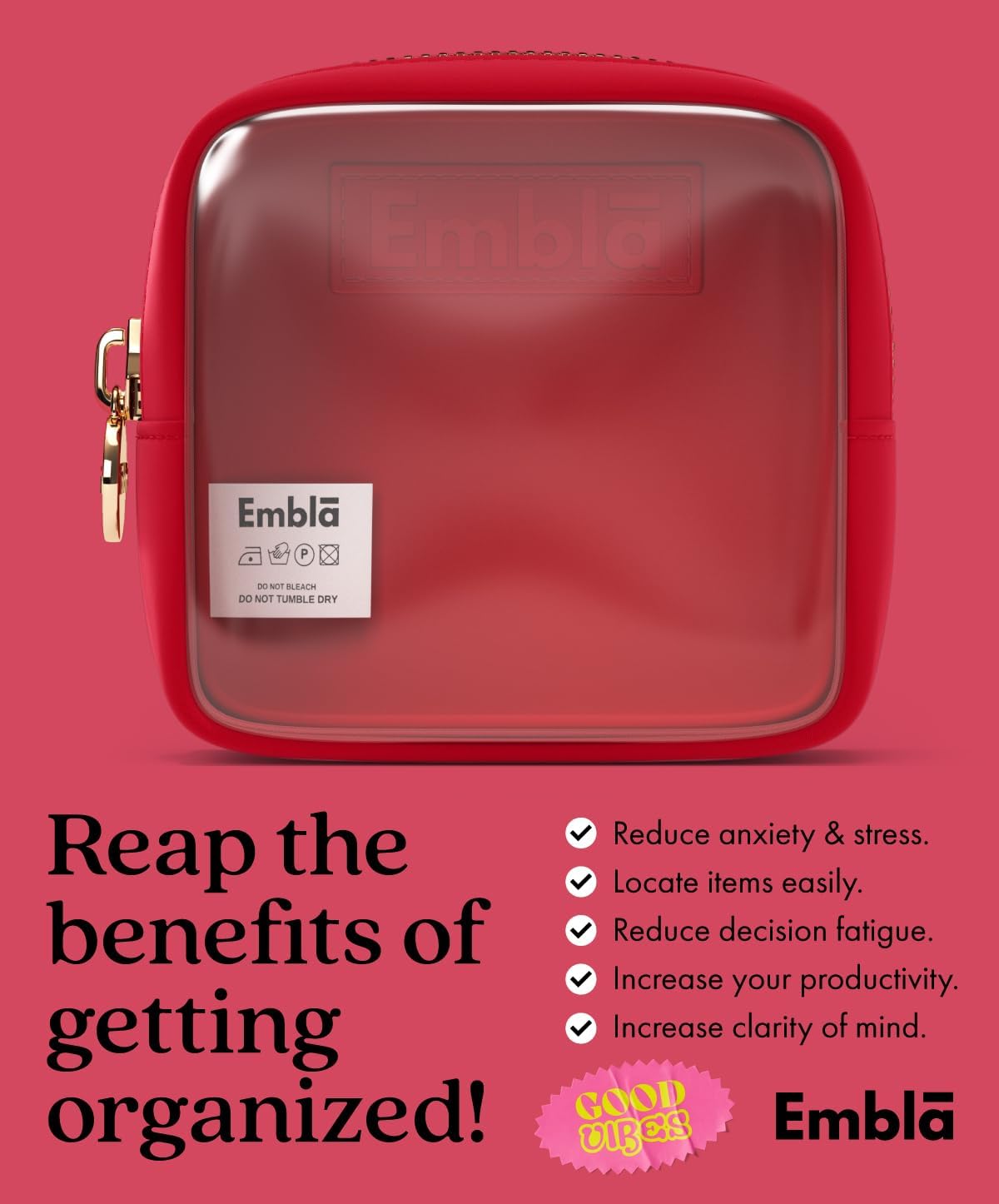 Embla Clear Cosmetic Bag Makeup Case, Clear Zipper Make Up Pouch and Toiletry Travel Tote, Cute Skincare Pouches for Women Girls, Preppy Purse Cosmetic Organizer, Mini Makeup Bags, Ruby Red - Image 6