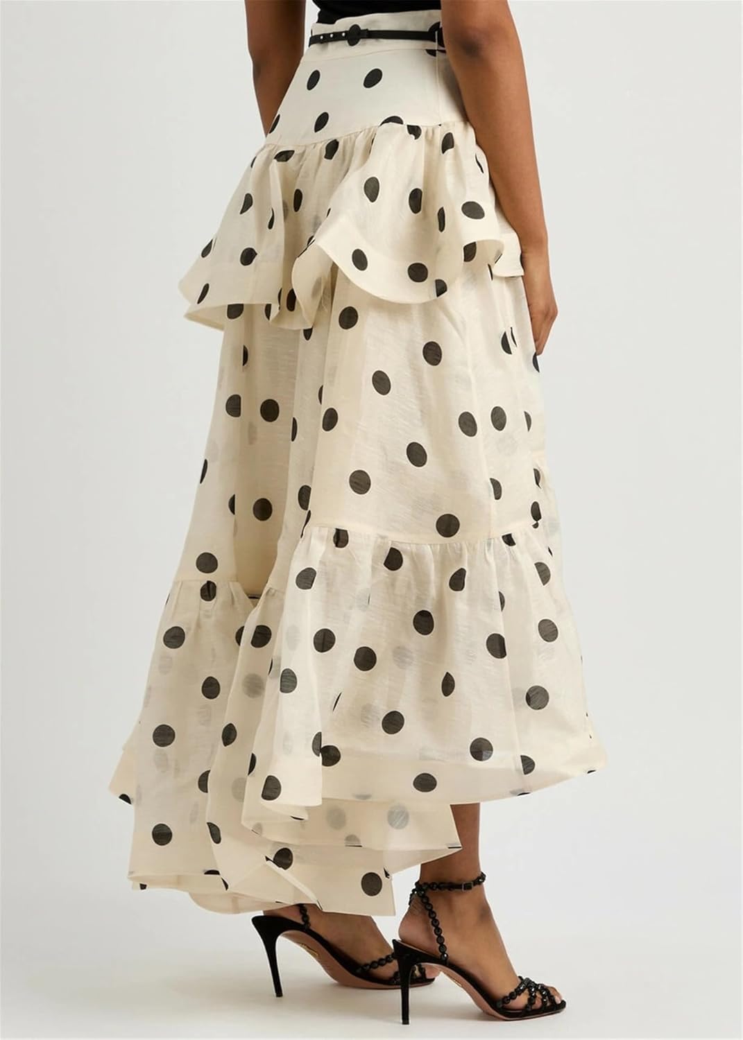 Wuitrie Polka Dot Long Skirt for Women 2025 Trendy Spring Summer Ruffle Irregular Medium Long Pleated Skirts - Image 5