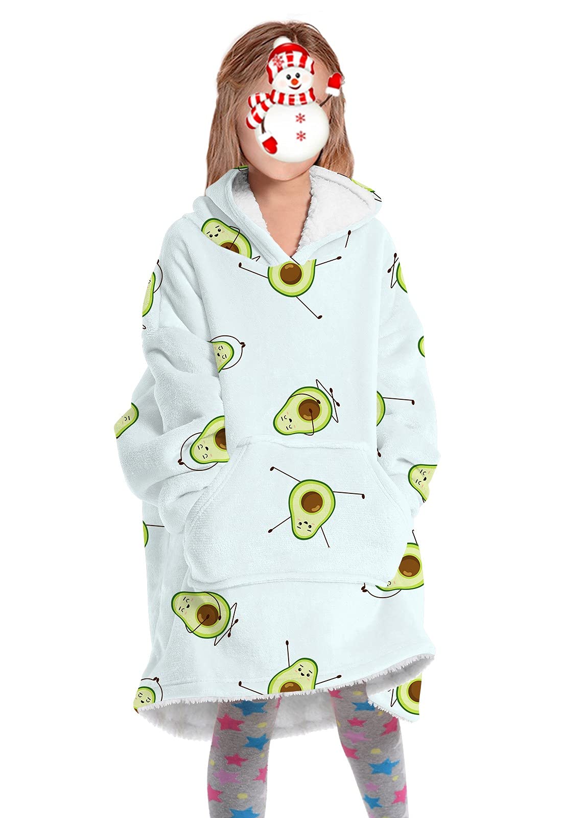 Kids Oversized Hoodie Blanket Avocado Girls Green Heart Avocado