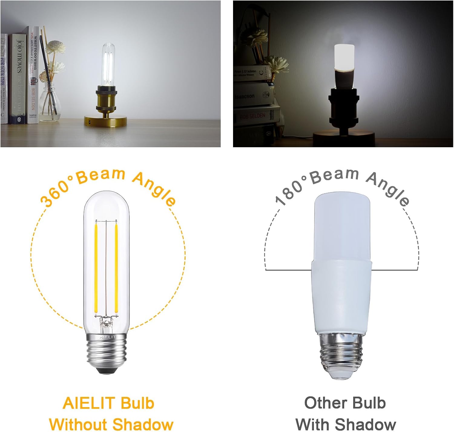 E26 LED Tubular Light Bulb 25 Watt Equivalent, Bright White 5000K, 200 Lumens, 2W Daylight DimmableT10/T30 Edison LED Filament Bulbs for Chandelier, 4-Pack