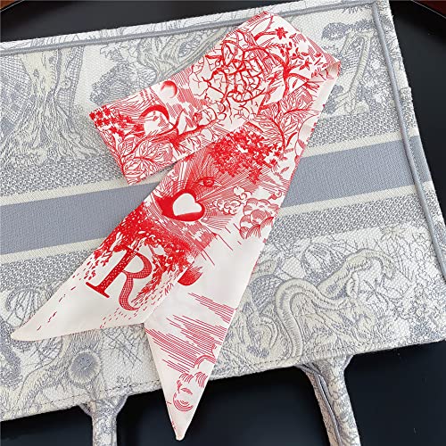 Women Skinny Scarf 26 Letters Ribbon Neckerchief Floral Printed Neck Tie2