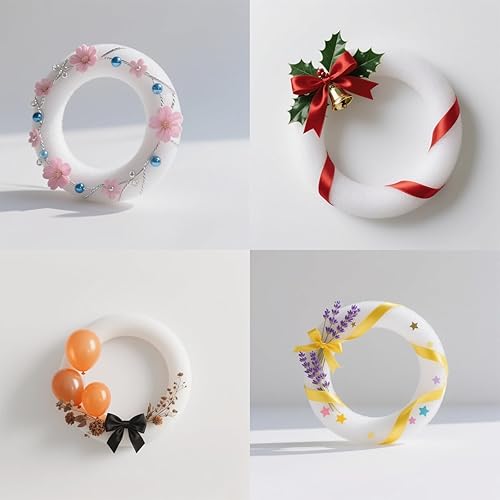 Miniatura 6 de MAHIONG Paquete de 30 coronas de espuma para manualidades de 5.7 pulgadas, anillo de espuma de poliestireno blanco, forma de corona de espuma