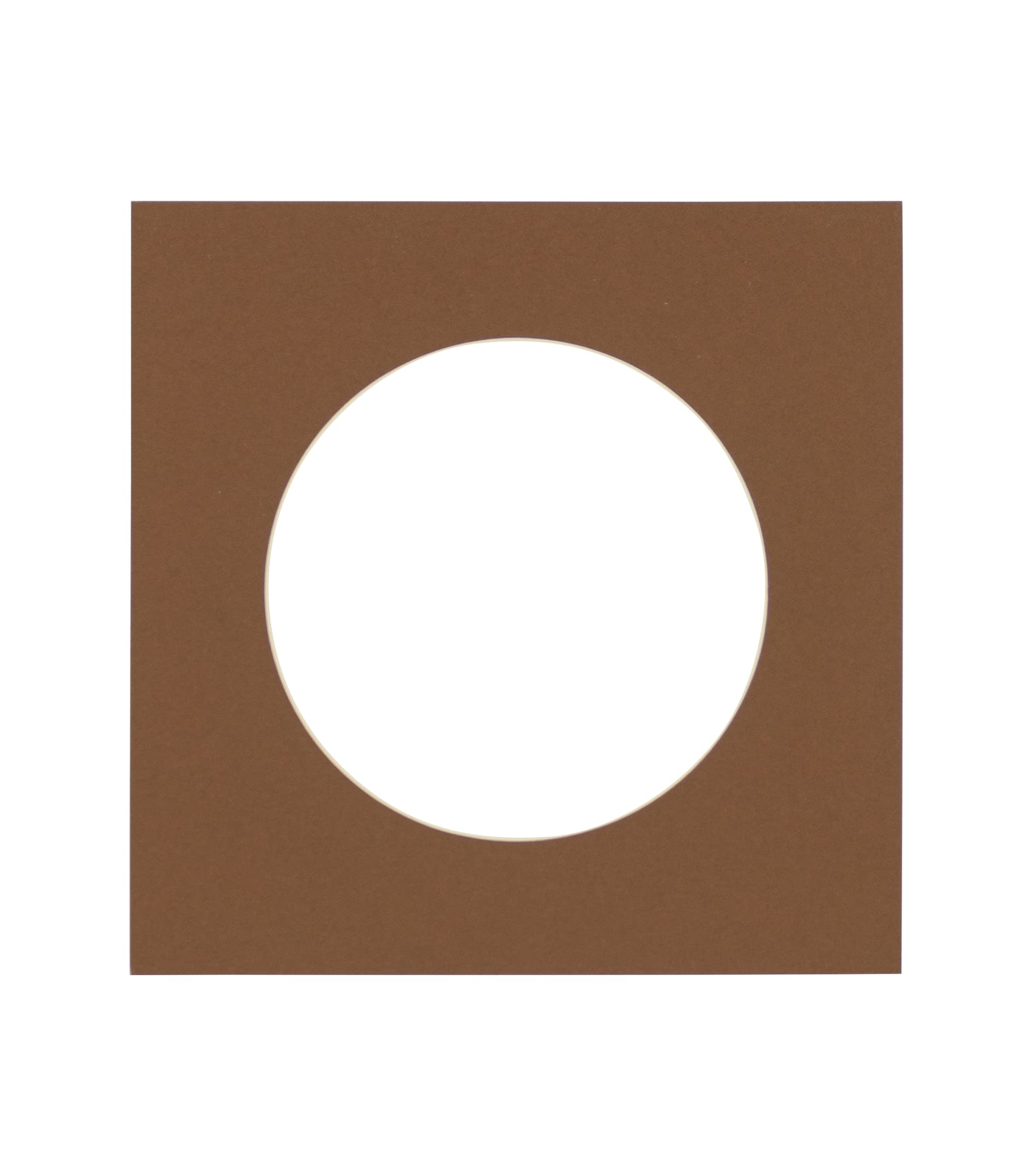 5x5 Mat For 7x7 Frame - Precut Aged Oak Brown Circle Shaped Photo Mat Board Opening - Acid Free Matte and Bevel Cut for Family Photos, Pack of 1 Matboard Show Kit With Acid Free Backing & Clear Bag