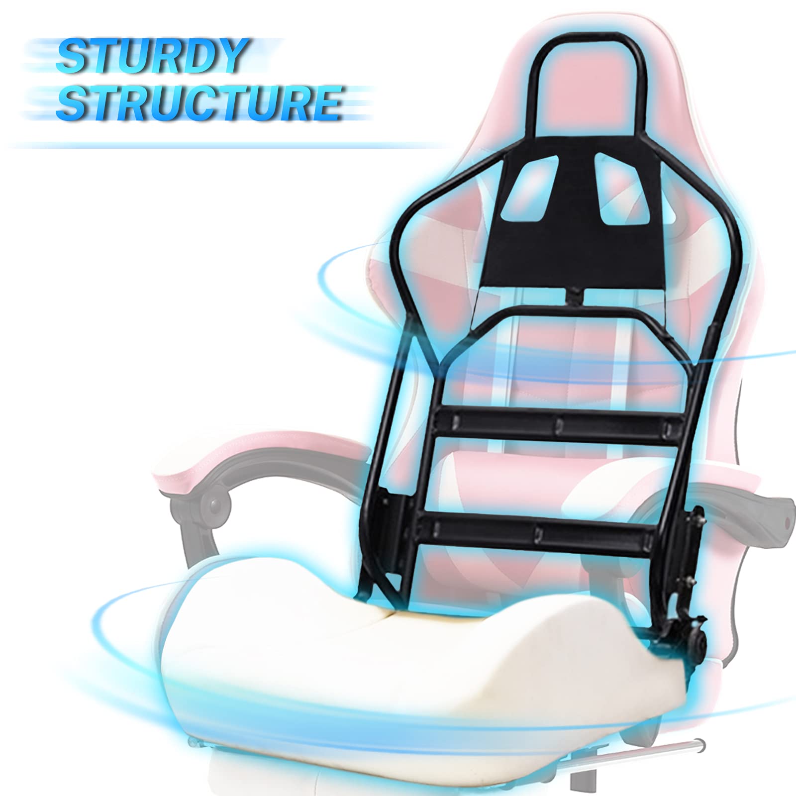Soontrans Chaise Gaming Massante Ergonomique Fauteuil Gamer avec Serre-tête & Support Lombaire Massage & Appui-tête & Repose-Pied, Chaise Gamer pour Youtube Livestreaming PlayStation Xbox (Rose)