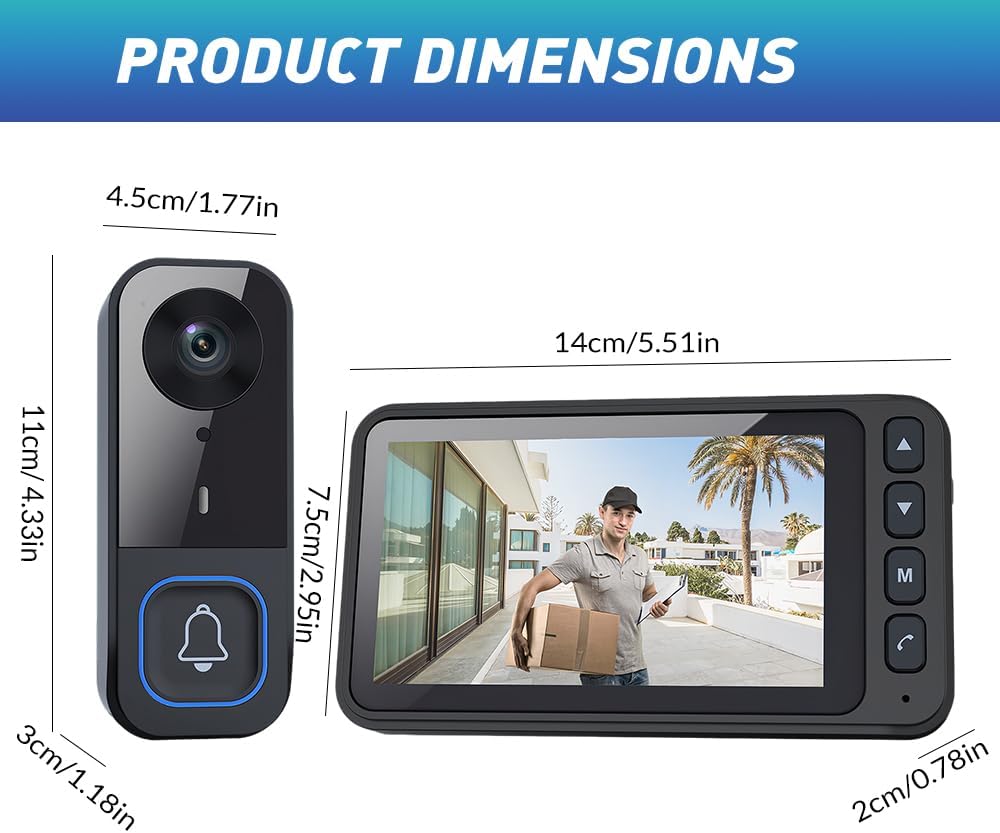 Ablink Video Doorbell with 4.5-inch IPS Monitor Screen, 1080P Door Bell Camera Wireless, Two-Way Audio, Night Version, No WiFi, No APP Required, No Subscription Fee for Home, Waterproof