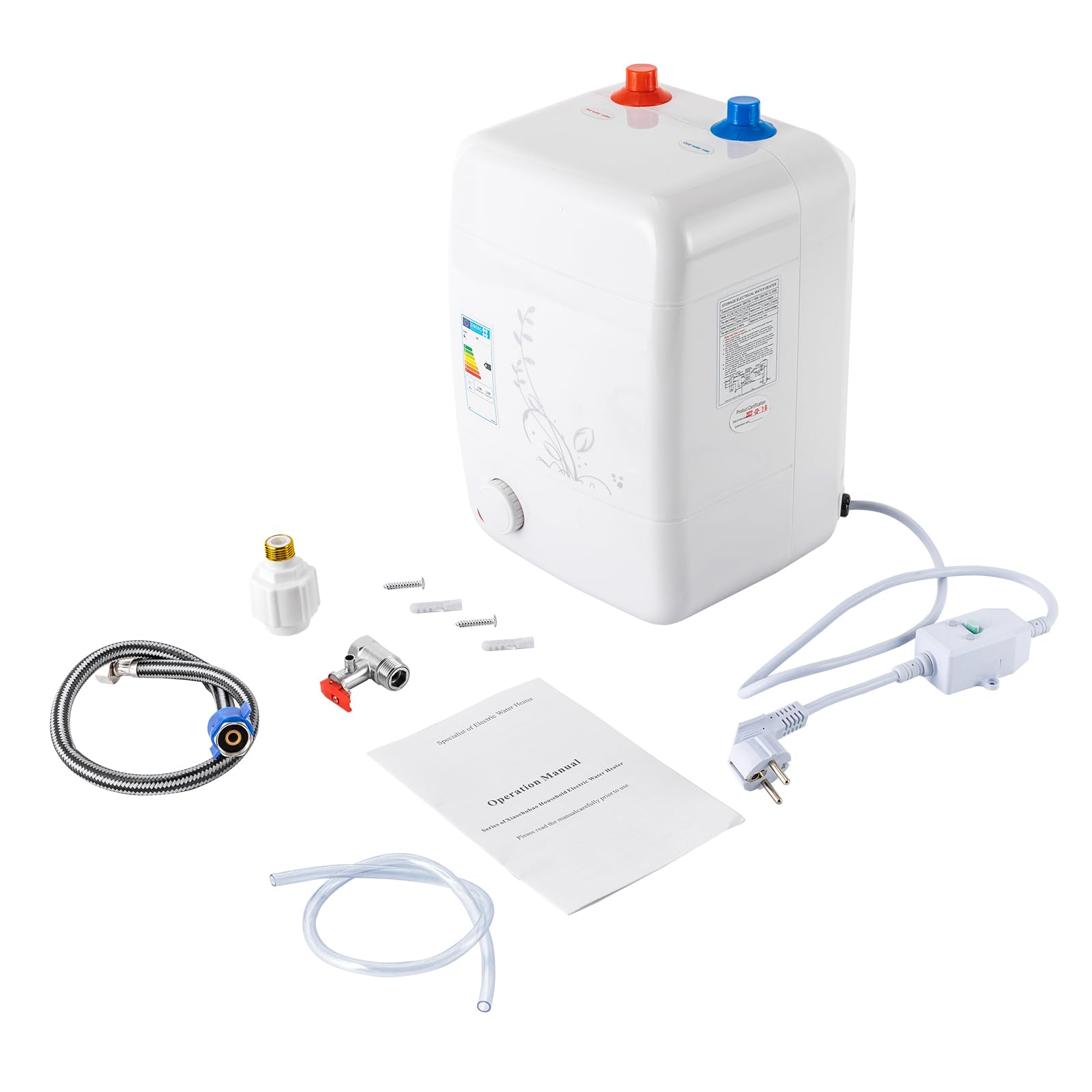 8L Kleiner druckfester Warmwasserspeicher, 220V 1500W Elektrischer Warmwasserbereiter Temperatur Einstellbarer Warmwasserbereiter mit Sicherheitsventil für Washbasin Bathroom Schulen