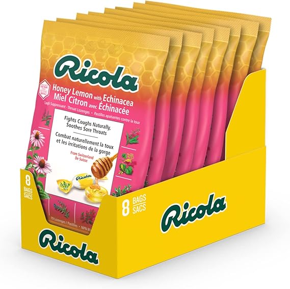 Ricola Cough Drops, Honey Lemon with Echinacea, 19 Drops per Bag (Pack