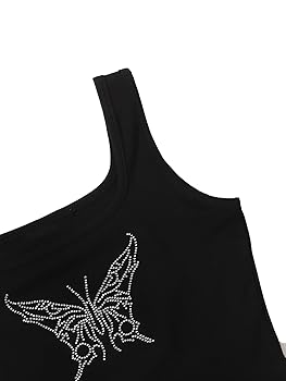 Verdusa Women's Square Neck Sleeveless Rhinestone Butterfly