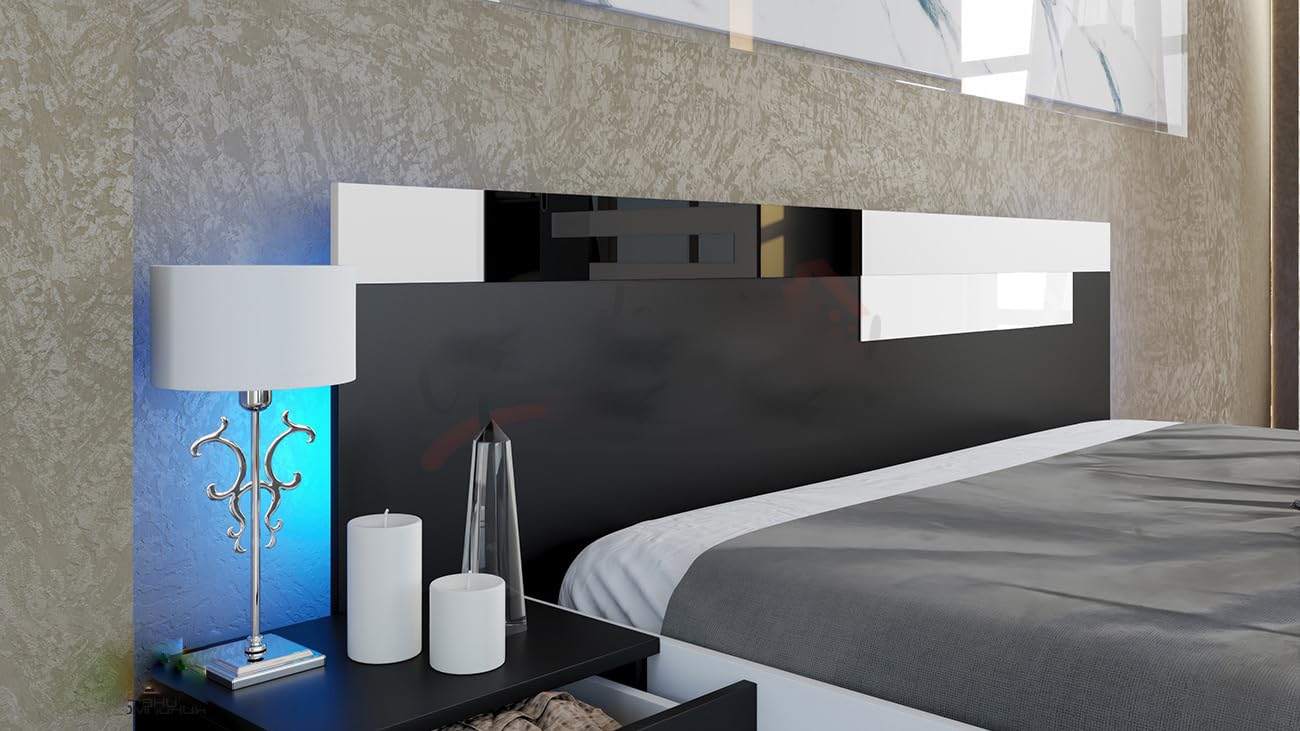 Camera da Letto Completa con Armadio ad Ante Scorrevoli e Gancio Appendiabiti Letto Matrimoniale Contenitore e Comodini Camera Moderna Bianca e Nera CDLI7022 (solo camera)