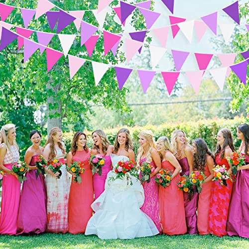10M/32Ft Rose Pink Purple White Pennant Banner Fabric Triangle Flag Cotton Bunting Garland For Unicorn Birthday Wedding Anniversary Party Home Nursery Outdoor Garden Hanging Festivals Decoration #TOP5