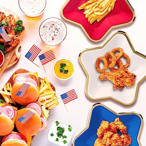 Confettiville 4Th Of July Plates, 60-Pack Star-Shaped Party Paper Plates With Gold Foil Borders, Red, White, Blue, 9-Inch #TOP1