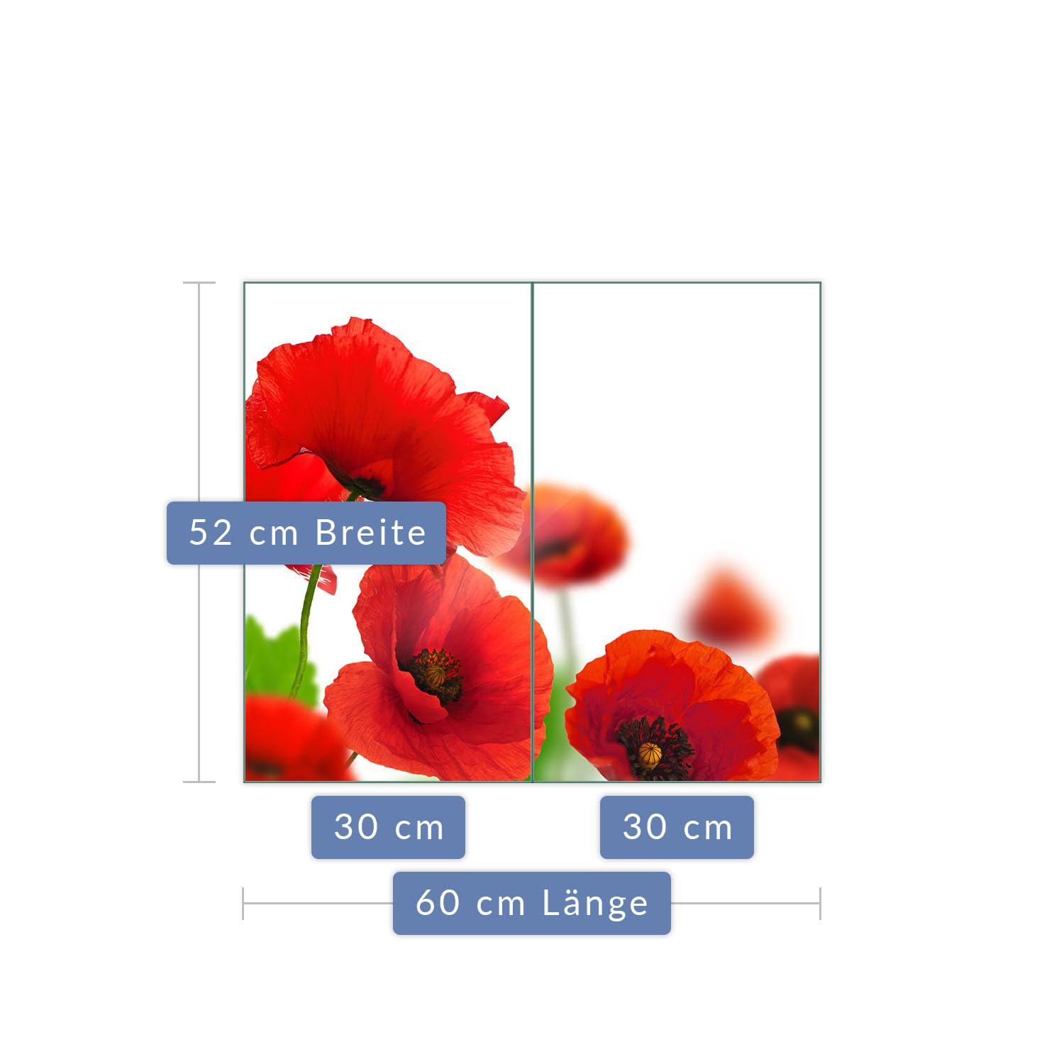 Herdabdeckplatte Abdeckung Ceranfeld Abdeckplatte Schneidebrett 2-Teilig 60x52 Mohnblume Rot Spritzschutz Glasplatte Ceranfeldabdeckung Schutz Herdschutz Sicherheitsglas Glasschneidebrett 2x30x52