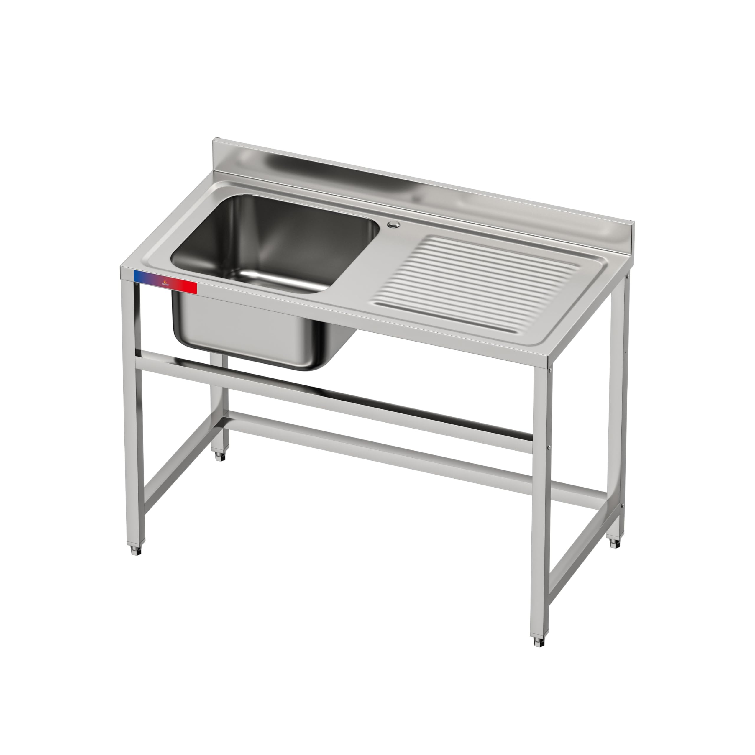 Fregadero Industrial Acero Inoxidable | 1 Seno con Escurridor | 1200x600x850mm | Barra de Refuerzo, Peto Sanitario y Patas Regulables, Ideal Hostelería, Bares y Cocinas Profesionales